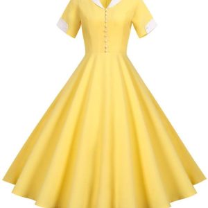 Robe jaune années 40 abordable