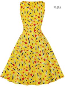 Robe d'époque jaune, silhouette classique des années 50