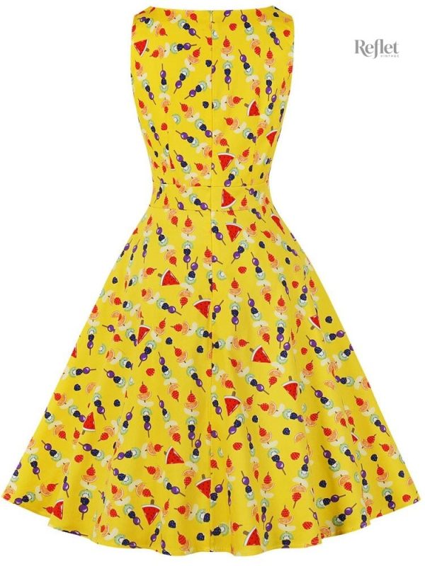 Robe d'époque jaune, silhouette classique des années 50