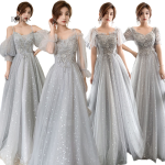 Robe longue avec encolure féminine