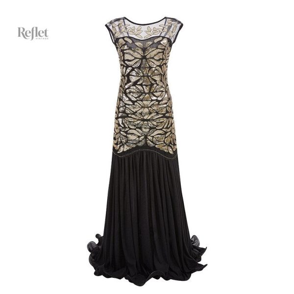 robe-longue-soiree-annee-20-1 Robe longue soirée vintage années 20, élégante et intemporelle