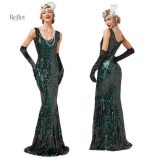 Robe Longue Verte Année 20, style vintage élégant