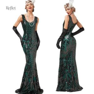 Robe Longue Verte Année 20, style vintage élégant