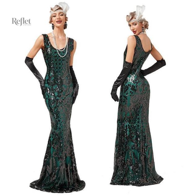 robe-longue-verte-annee-20-1 Robe Longue Verte Année 20, style vintage élégant