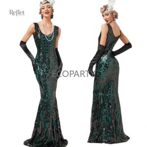 Robe vintage verte inspirée des années 20, fluidité et charme