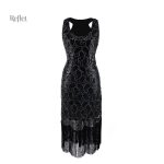 Robe noire 1920 sans manches, élégante et vintage
