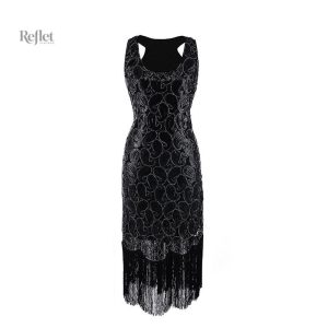 Robe noire 1920 sans manches, élégante et vintage