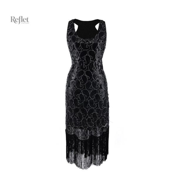 robe-noire-annee-20-sans-manche-1 Robe noire 1920 sans manches, élégante et vintage