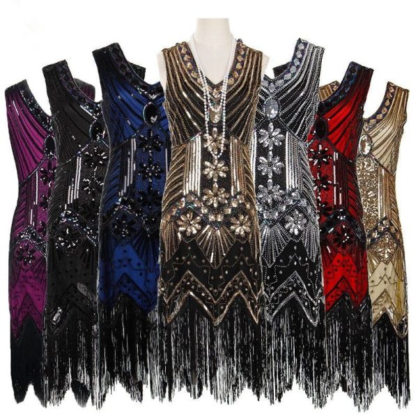 Robe noire inspirée des années 1920, sans manches