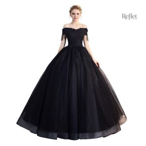 Robe longue noire femme style princesse