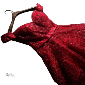 Robe de soirée rouge femme à volants et évasée