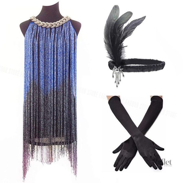 Robe Bleu Années 20, style rétro pour une soirée glamour