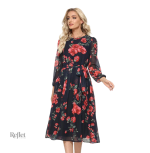Robe année 70 à manches évasées et col rond
