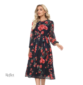 Robe année 70 à manches évasées et col rond