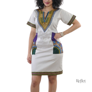 Robe élégante années 80, motifs rétro et coupe audacieuse