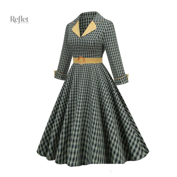Robe rétro verte inspirée des années 50, élégante et féminine