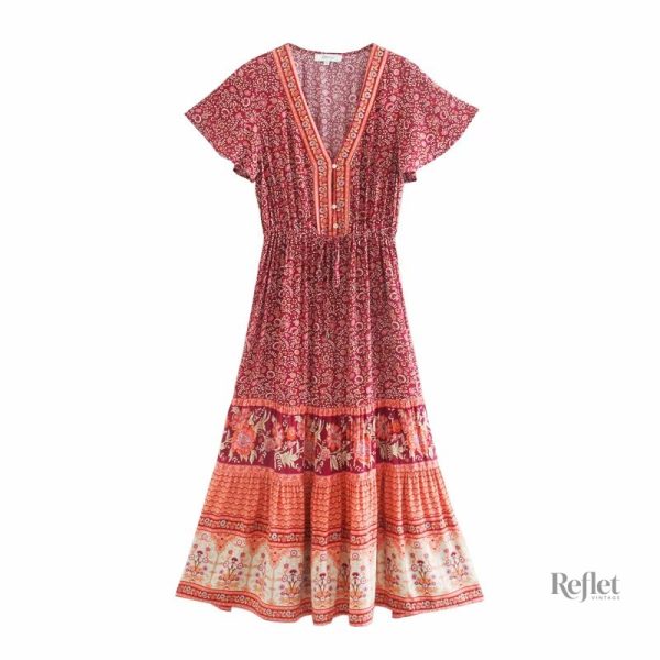 Robe longue avec motifs classiques, esprit vintage années 50