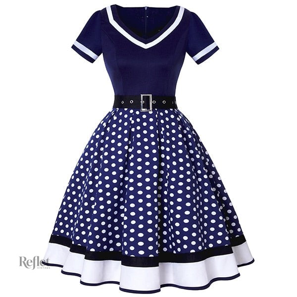 robes-annees-50-bleues-pois-blancs-1 Robe années 50 bleue à pois blancs