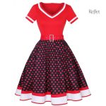 Robe bleue années 50, détails pois blancs