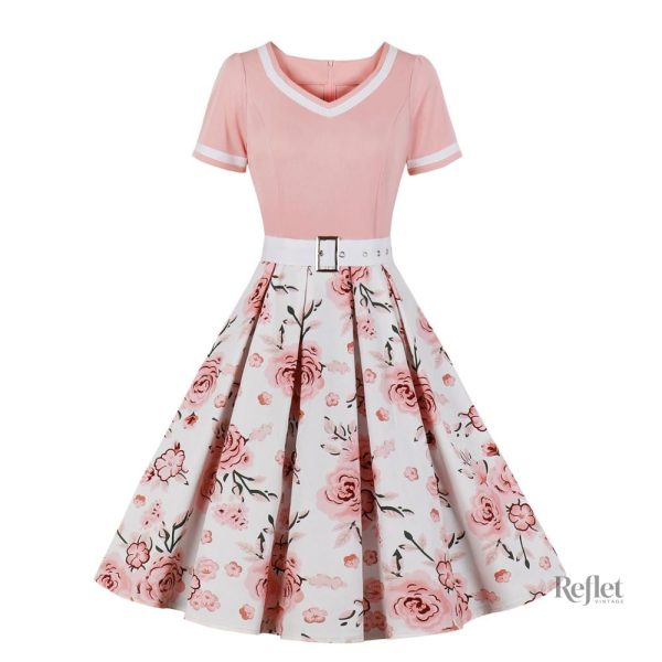 Robe pin-up bleue, motif pois chic