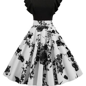 Robe vintage années 60 avec motifs floraux