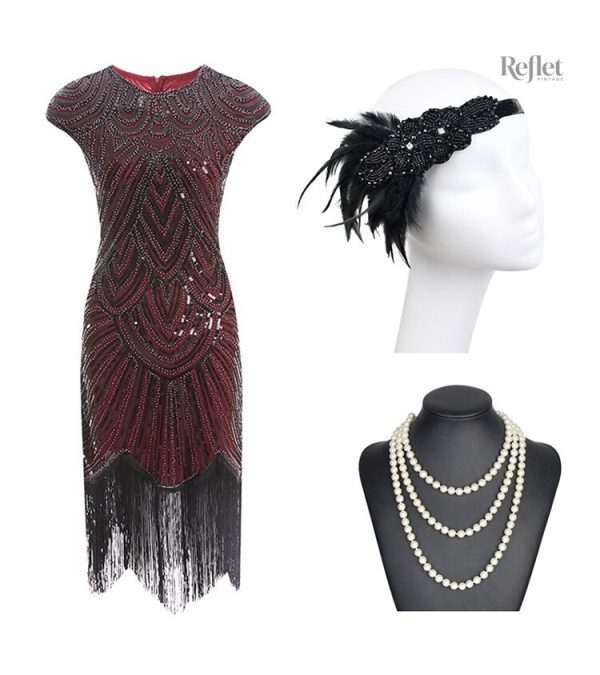 Robe femme années 30 avec ceinture assortie