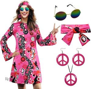 Robe courte année 70 avec couleurs vives