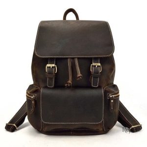 Sac à dos en cuir au style rétro avec compartiments