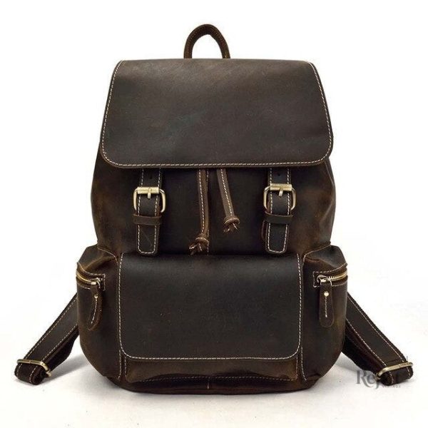 Sac à dos en cuir au style rétro avec compartiments