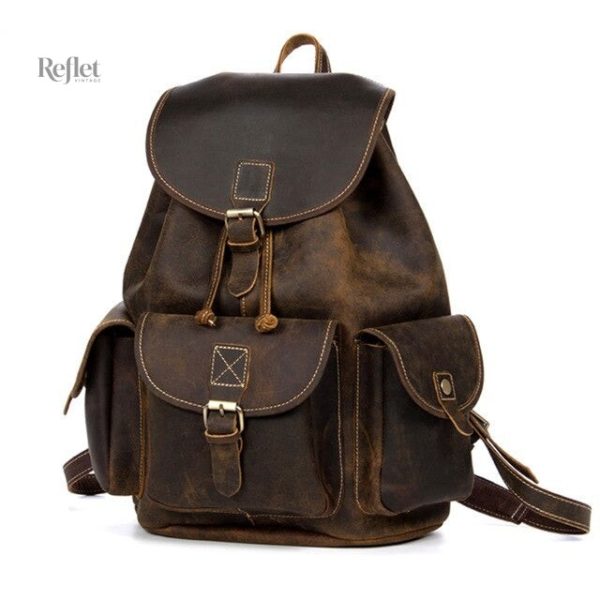 Design classique en cuir, sac à dos avec rangement efficace