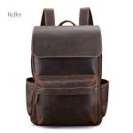 Sac à dos rétro en cuir véritable avec poches pratiques