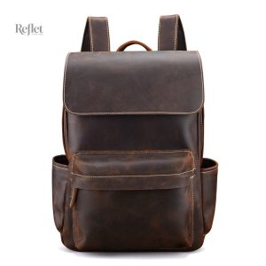Sac à dos rétro en cuir véritable avec poches pratiques