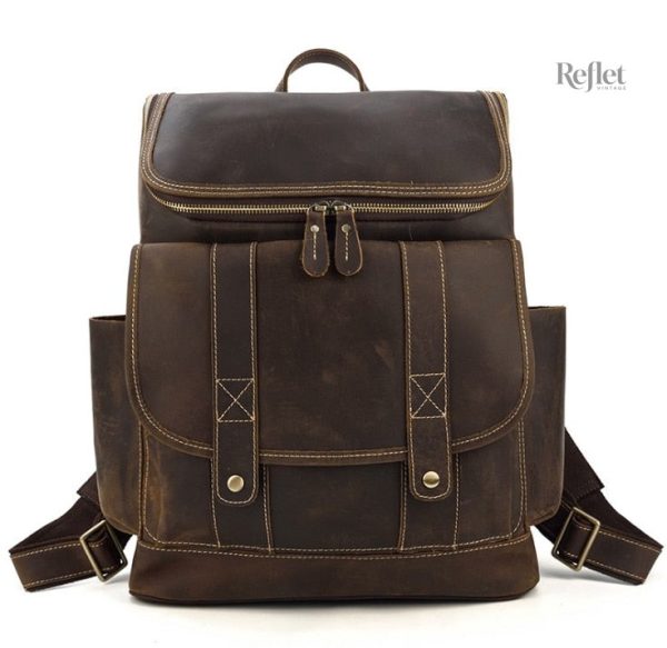 Sac à dos vintage en cuir avec finitions artisanales