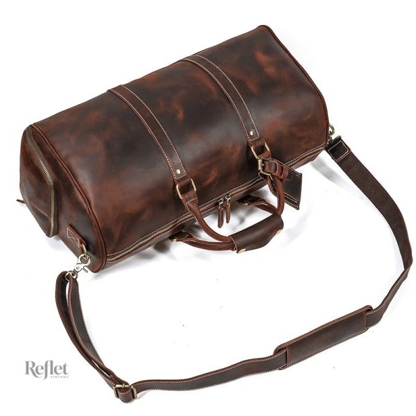 Sac de sport rétro pour homme, en cuir naturel