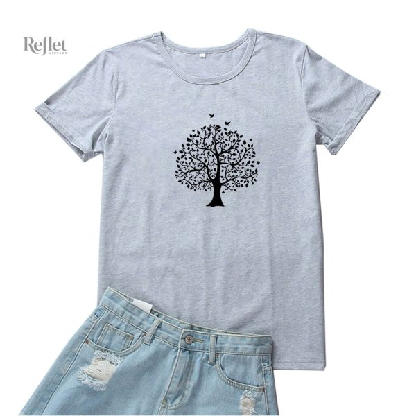 t-shirt-femme-vintage-arbre-1 T shirt vintage femme avec imprimé arbre élégant