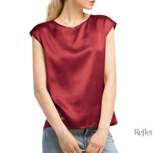 T-shirt Satin Rouge Vintage Femmes