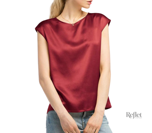t-shirt-satin-rouge-vintage-femmes-1 T-shirt Satin Rouge Vintage Femmes