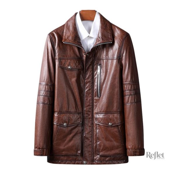veste-cuir-marron-homme-vintage-1 Veste cuir marron vintage homme