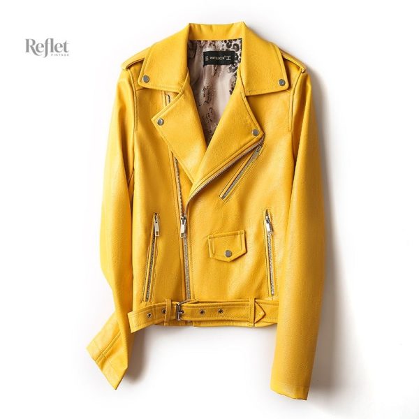 Veste en cuir noir, design moto vintage pour femme