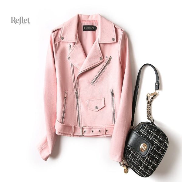 Veste cuir style moto, élégance vintage pour femmes