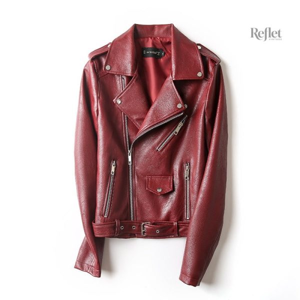 Veste femme rétro, cuir durable inspiré du motard