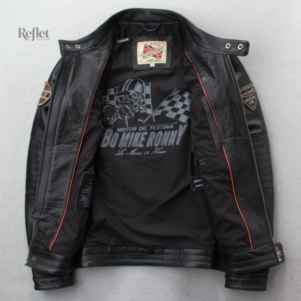 Veste en cuir rétro, style moto, homme
