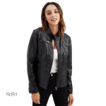 Veste en cuir noir femme style rétro