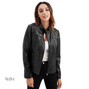 Veste en cuir noir femme style rétro