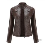 Veste en cuir marron femme à la coupe vintage