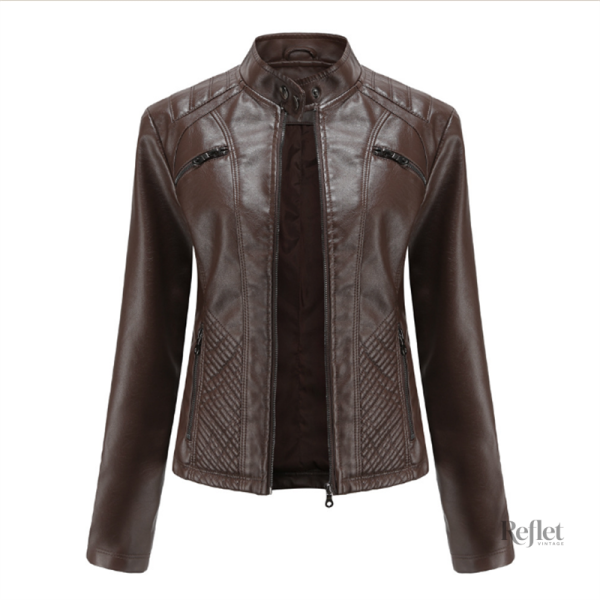 Veste en cuir marron femme à la coupe vintage