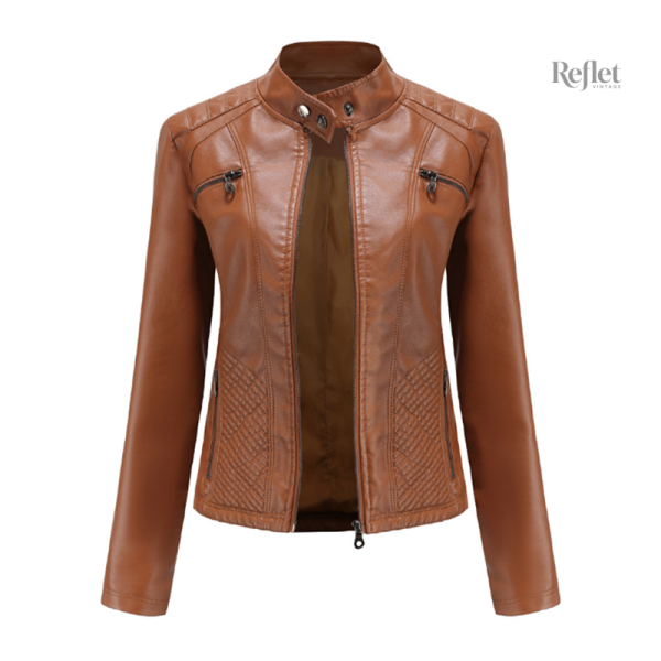 Veste femme en cuir avec finitions rétro