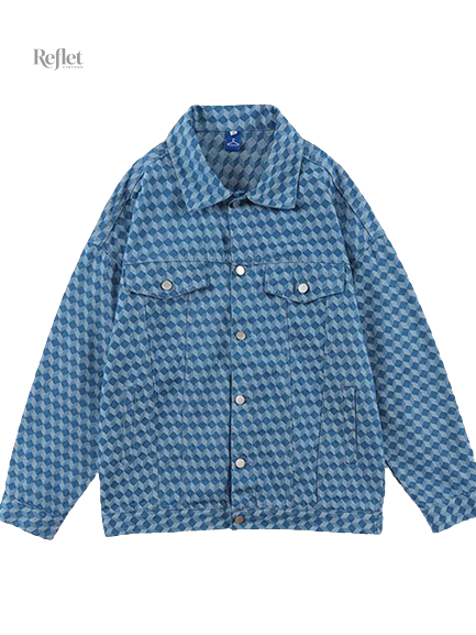 veste-en-jean-a-carreau-1 Veste en Jean Vintage à Carreau pour femme