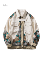 Veste en jean brodée avec motifs floraux pour femme