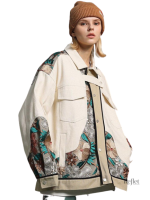 Veste femme en jean, broderies florales délicates